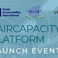 Blue and white text on a blue background: "FairCapacity Platform Launch Event" logos for SAI, AEPC, and vertru